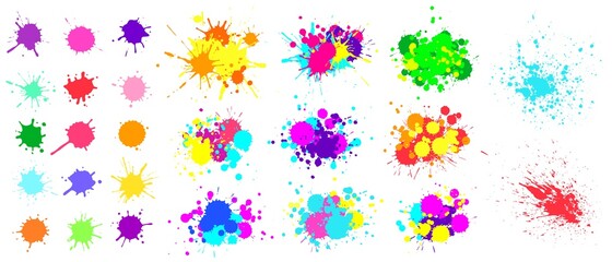 color paint splatter. spray paint blot element. colorful ink stains mess. watercolor spots in raw, s