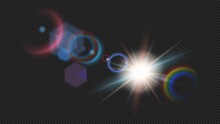 Horizontal Sun Rays And Spotlight. Colorful Glowing Light Explosion Isolated On Transparent. Colorful Effect