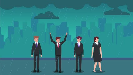 Wall Mural - businessman expressing happy under raining