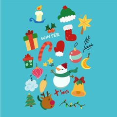  Set of Christmas elements with vector graphic symbol