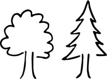 Two Trees Handdrawn Pencil Drawing Vector