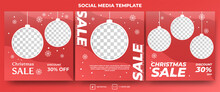 Christmas Sale Social Media Post Template With Photo Collage. Flat Design Vector. Usable For Social Media, Banner And Web Internet Ads.