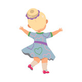 Fototapeta Dinusie - Cute Girl with Blond Hair Dancing and Moving to Music Vector Illustration