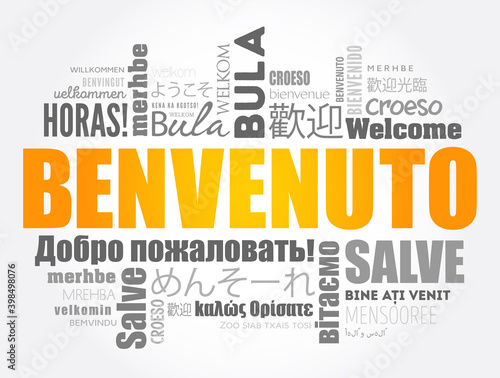 Fotografie, Obraz Benvenuto (Welcome in Italian) word cloud concept