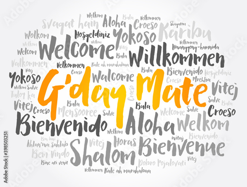 Fototapeta G'day Mate (Welcome in Australian) word cloud concept