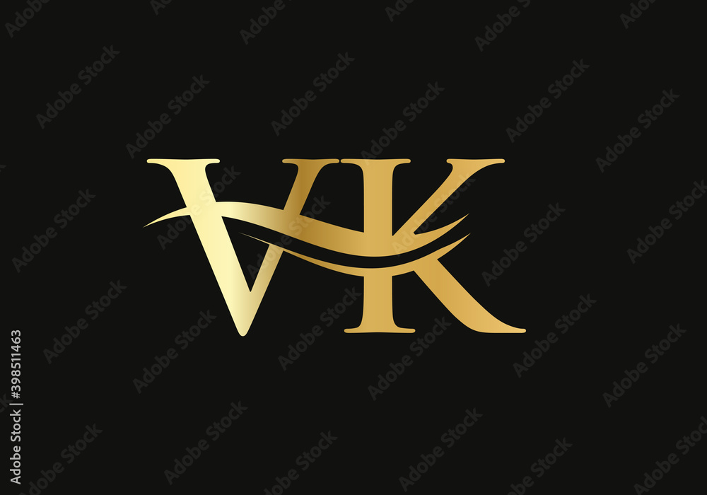 Minimalist Letter VK Logo Design with water wave concept. VK letter ...