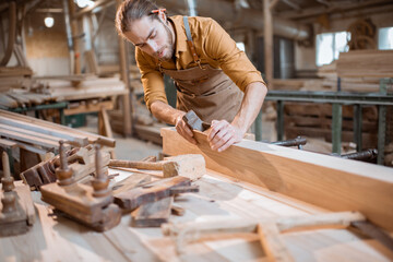 Wall Mural - Carpenter working with a wood in the workshop