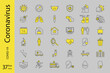 © diluck - Collection of warning icons for coronavirus prevention. Coronavirus prevention vector outline, design Covid-19 icon.