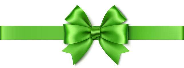 Wall Mural - decorative green double bow with realistic shadow and horizontal ribbon isolated on white background