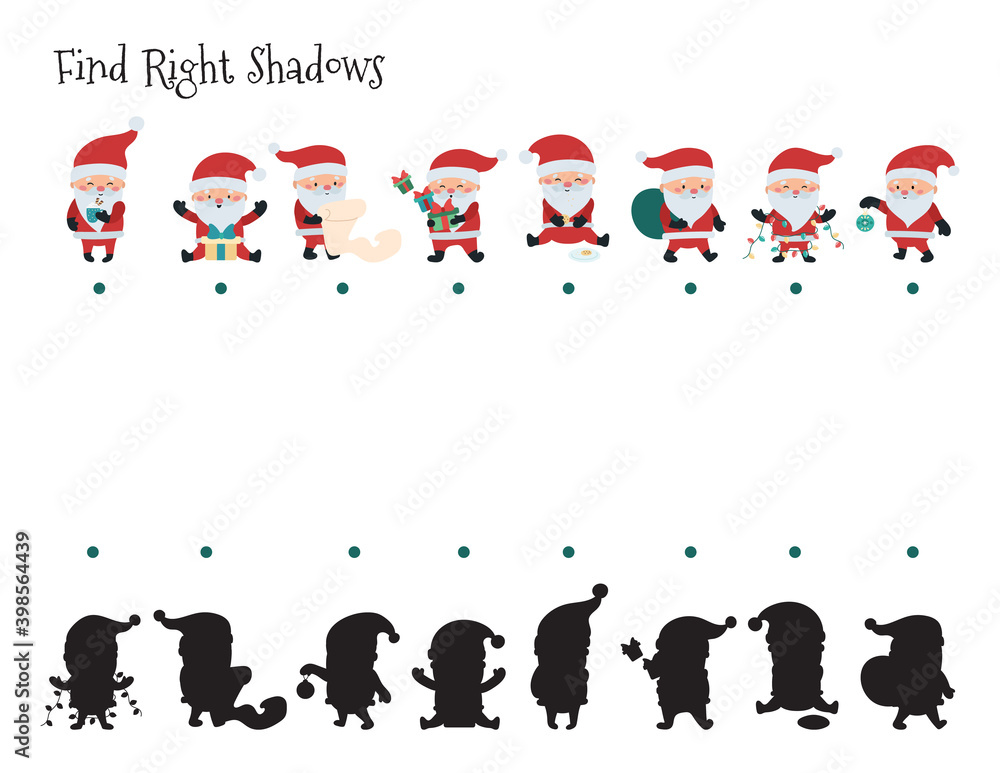 Educational game for preschool kids. Match right shadows. Cute cartoon ...