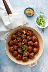 Wall Mural - Asian meatballs with sweet and sour sauce in a pan