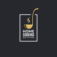Home Cooking Logo With Ladle On Black Background