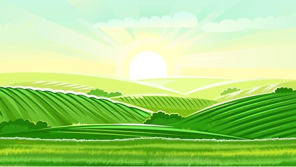 Wall Mural - rural hills. scenery. vector. pasture grass for cows and a place for a vegetable garden and farm. me
