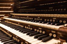 Pipe Organ Keyboard Controls Close Up Vintage Style