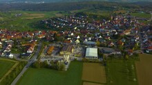 Aerial View Of The Village Wurmberg In Germany On A Sunny Spring Morning.