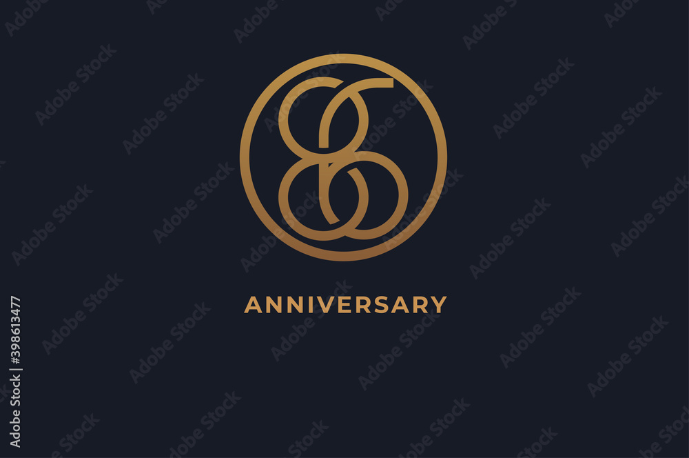 Number 86 logo, gold line circle with number inside, usable for ...
