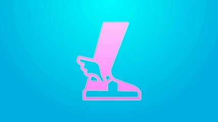 Sticker - Pink line Hermes sandal icon isolated on blue background. Ancient greek god Hermes. Running shoe with wings. 4K Video motion graphic animation