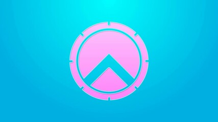 Poster - Pink line Greek shield with greek ornament icon isolated on blue background. 4K Video motion graphic animation