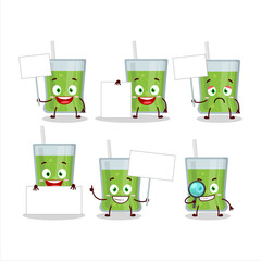 Canvas Print - Green apple juice cartoon character bring information board