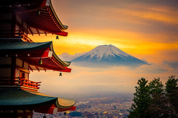 Canvas Print - mount fuji at sunset. landmark of japan