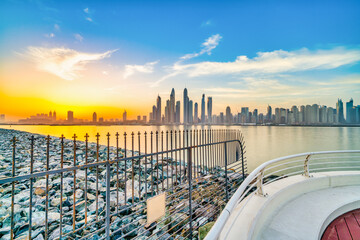 Wall Mural - Morning Panorama of Dubai marina at sunrise. United Arab Emirates