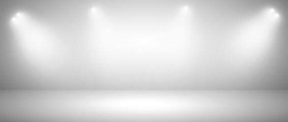 Wall Mural - empty wall with spotlights background for product show with elegant light and cement floor. interior