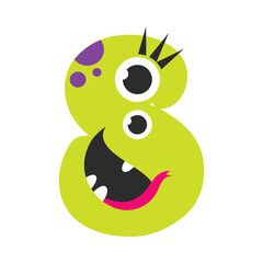 Wall Mural - Number Eight Cute Monster, Funny Fantasy Creature Character, 8 Numeral, Mathematics, Learning Material for Kids Cartoon Style Vector Illustration