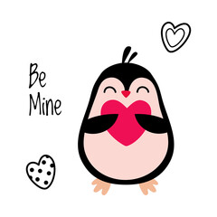 Poster - Cute Penguin Holding Love Heart as Valentine Day Celebration Vector Illustration