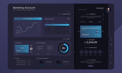 Wall Mural - banking account dashboard admin panel interface with dark mode concept