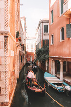 Italy, Venice. Grand Canal For Gondola In Travel Europe City. Old Italian Architecture With Landmark Bridge, Romantic Boat. Venezia.