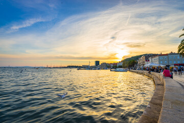 Poster - Sunset near promenade Riva in Split, Croatia