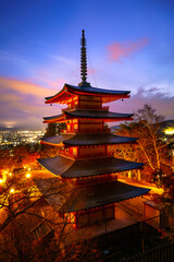 Poster - Chureito Pagoda at sunset in Kawaguchiko. Japan