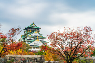 Sticker - Osaka Castle in autumn. Japan