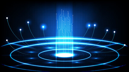abstract background of blue futuristic technology round hole hud display interface