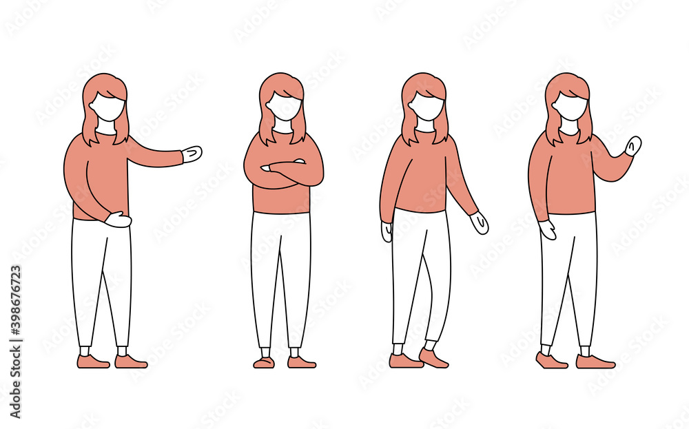 若い女性の色々なポーズのイラストセット シンプル おしゃれ 代 30代 全身 Wall Mural Yugoro