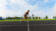 © Ivan Zelenin - Athlete runner running on athletic track training her cardio.