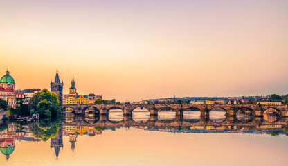 Sticker - Charles bridge at sunrise in Prague, Czech Republic