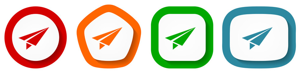 Poster - Paper plane vector icon set, flight flat design buttons on white background