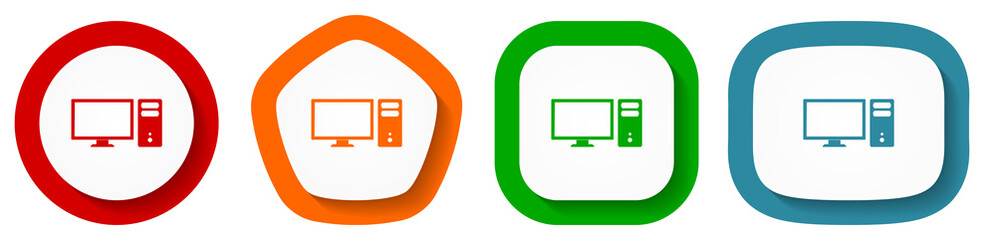 Leinwandbilder - Computer vector icon set, pc flat design buttons on white background
