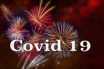 Wall Mural - firework background with text: covid 19