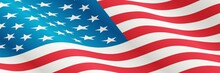Waving American Flag Illustration. Background For Usa National Holidays.