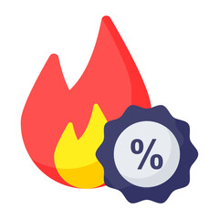 Hot Offer Concept, Fire Flame and Percentage Sign Vector Color Icon Design, Winter Fall Sales Elements Symbol on white background, Year End Promotion Sign, Shopping Season Discount Template,