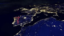 3D CGI Night Map Of Portugal With Mountain Relief