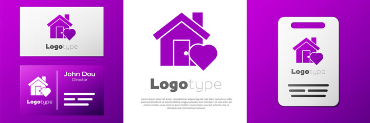 Sticker - Logotype House with heart shape icon isolated on white background. Love home symbol. Family, real estate and realty. Logo design template element. Vector Illustration