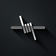 Poster - Silver Barbed wire icon isolated on black background. Long shadow style. Vector.