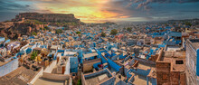 Sunset At The Blue City And Mehrangarh Fort In Jodhpur. Rajasthan, India