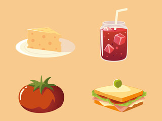 Poster - food icons set tomato juice sandwich and cheese