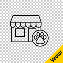 Black line Veterinary medicine hospital, clinic or pet shop for animals icon isolated on transparent background. Vet or veterinarian clinic.  Vector.