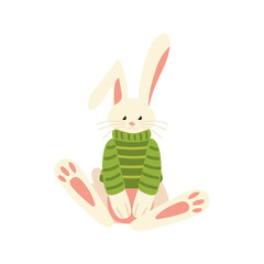 Sticker - christmas cute rabbit with green sweater animal celebration isolated design