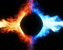 Abstract Neon Flame, Smoke And Plasma Effect Around A Circle. Perfect For Logo Placement Or Content Reveal.  Fume Exploding Outward. Smoke And Eclipse Visual Effect. 3D Render